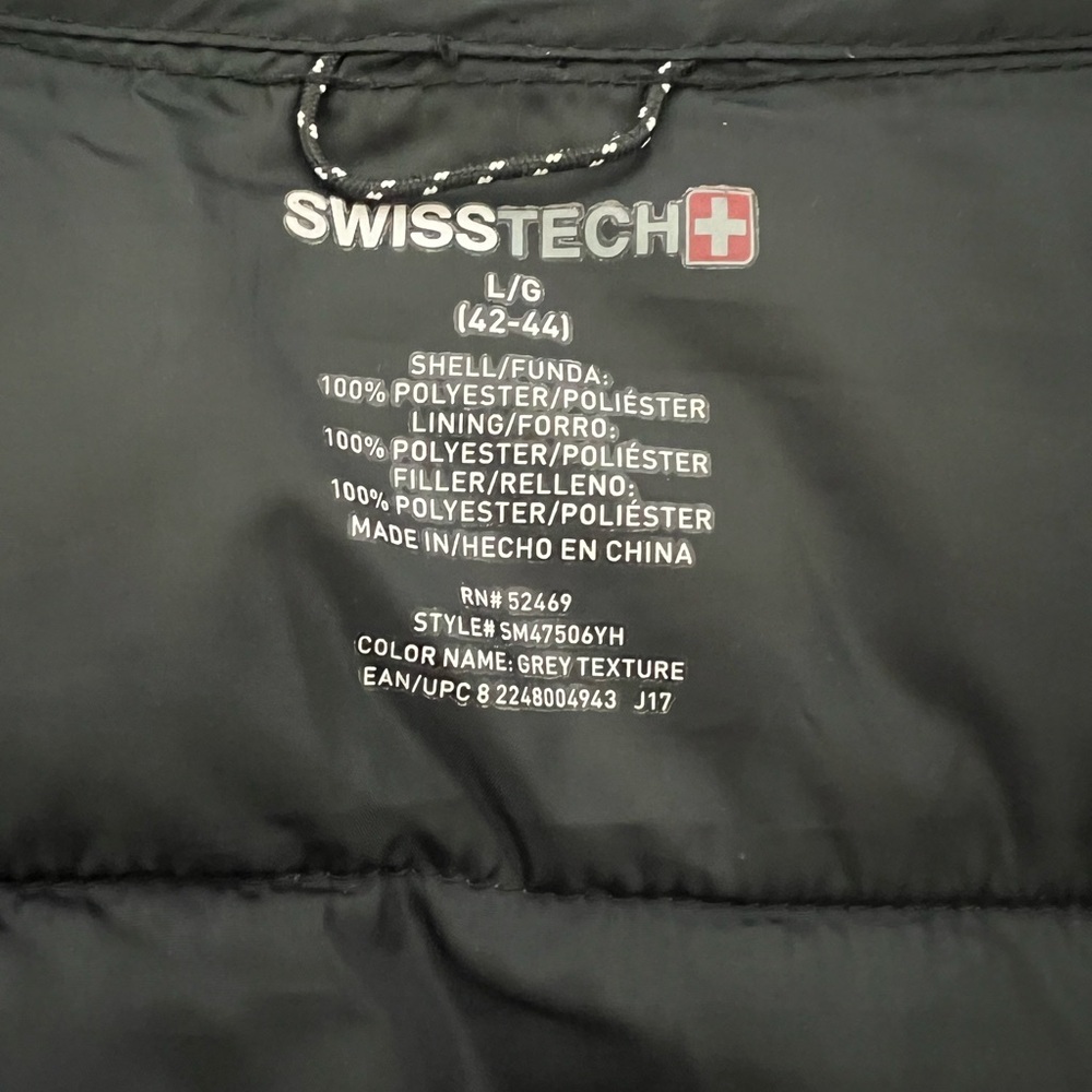 SwissTech Grey Quilted Puffer Jacket Men’s Size L Lightweight Warm Zip Up” - Picture 5 of 8